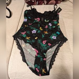 INC International Concepts Black Floral Lace Bodysuit